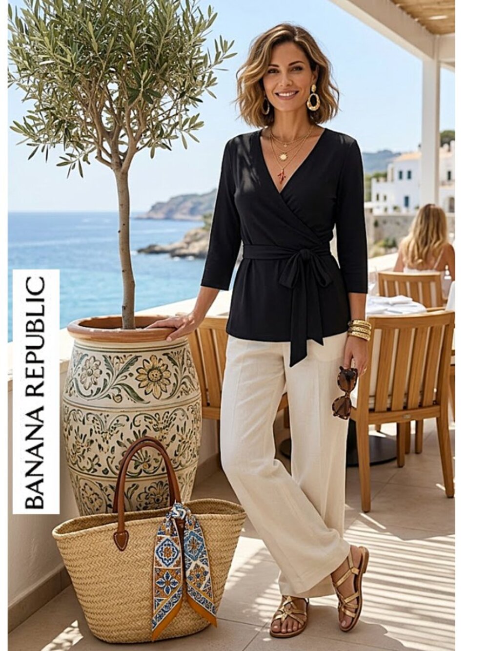 (3 for $30) BANANA REPUBLIC - Black 3/4 sleeve wrap top
